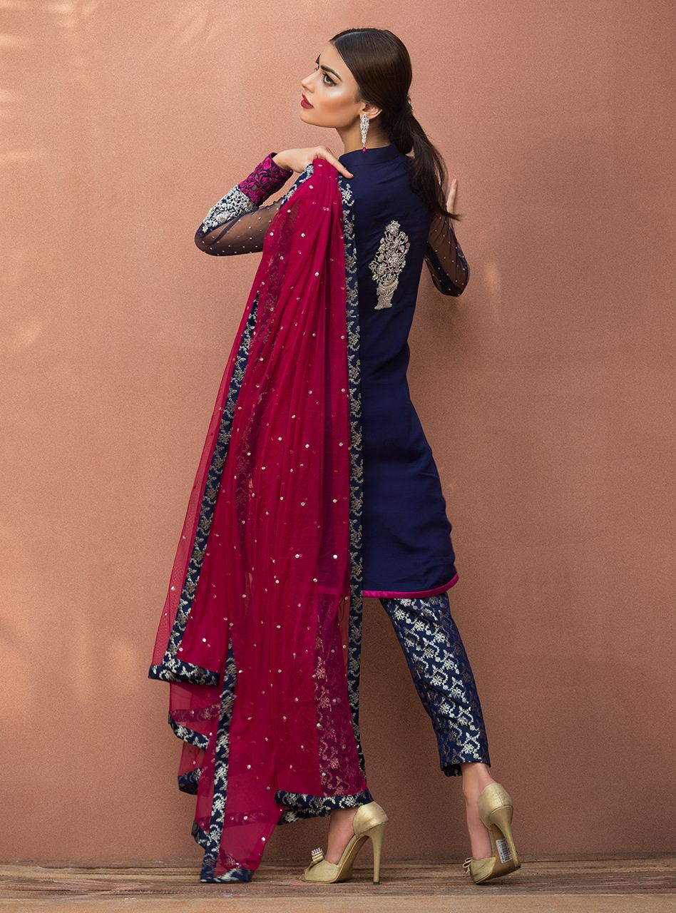 Zainab Chottani | Semi Formals | NAVY BLUE FLORAL DRESS - Riwayat-e-Khas