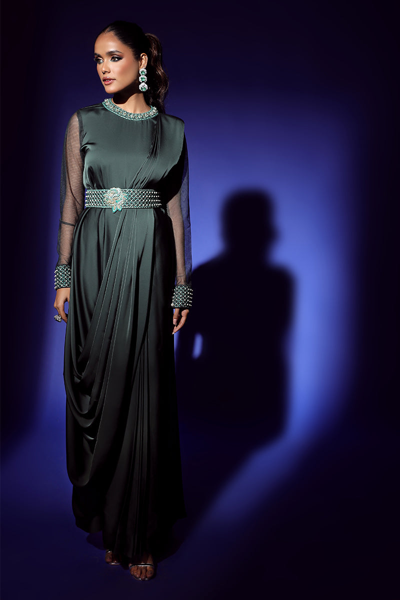 Wardha Saleem | Luxury Pret Fusion Wear | ZEPHYR SAREE DRAPE WITH BELT (2PC) - Riwayat-e-Khas