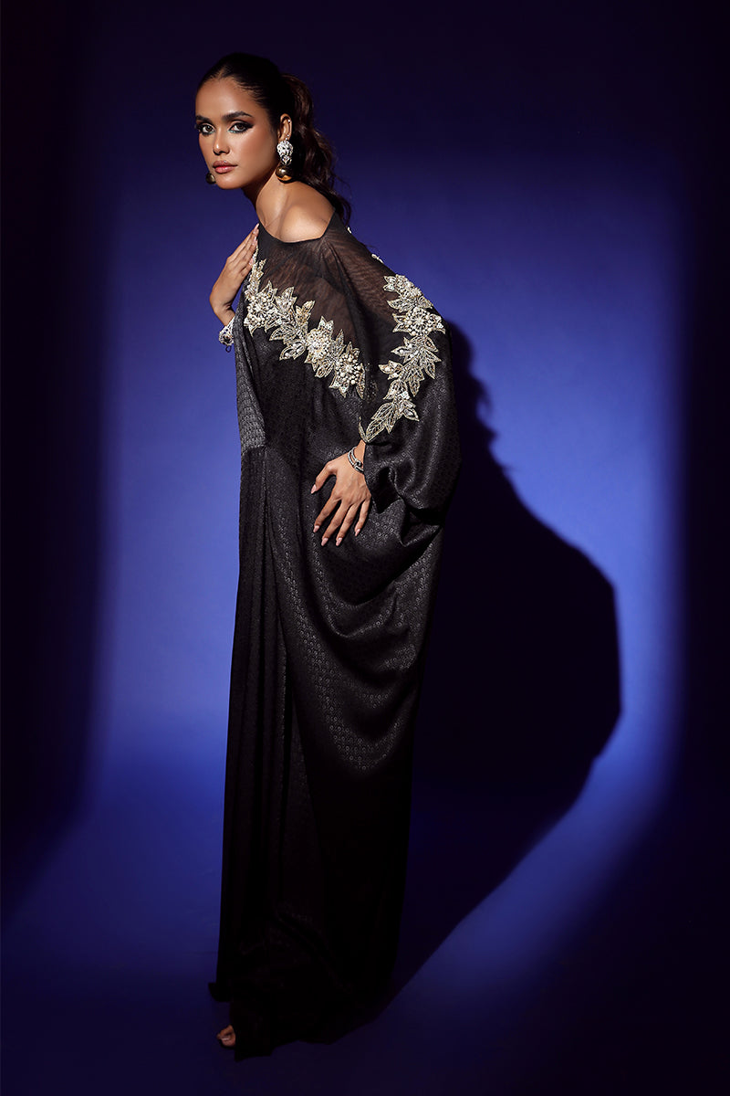 Wardha Saleem | Luxury Pret Fusion Wear | RAVEN DRAPE (1PC) - Riwayat-e-Khas
