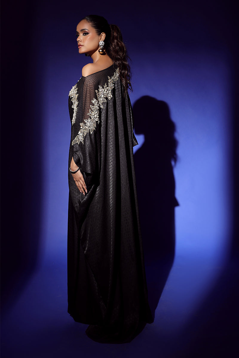 Wardha Saleem | Luxury Pret Fusion Wear | RAVEN DRAPE (1PC) - Riwayat-e-Khas