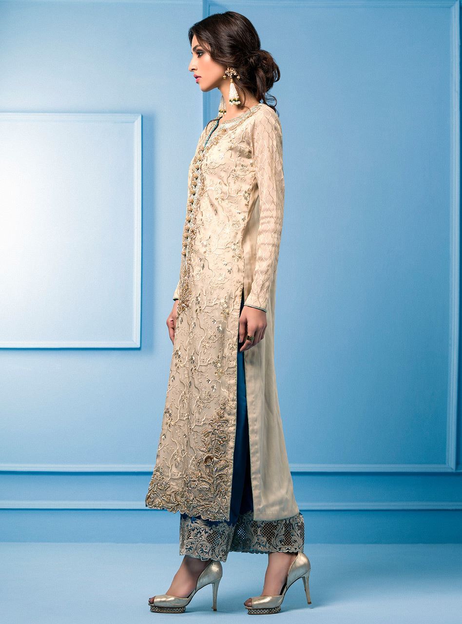 Zainab Chottani | Semi Formals | BEIGE AND TURQUOISE - Riwayat-e-Khas