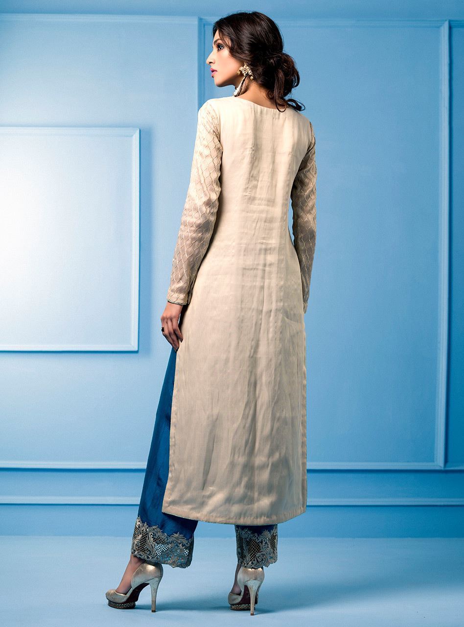 Zainab Chottani | Semi Formals | BEIGE AND TURQUOISE - Riwayat-e-Khas