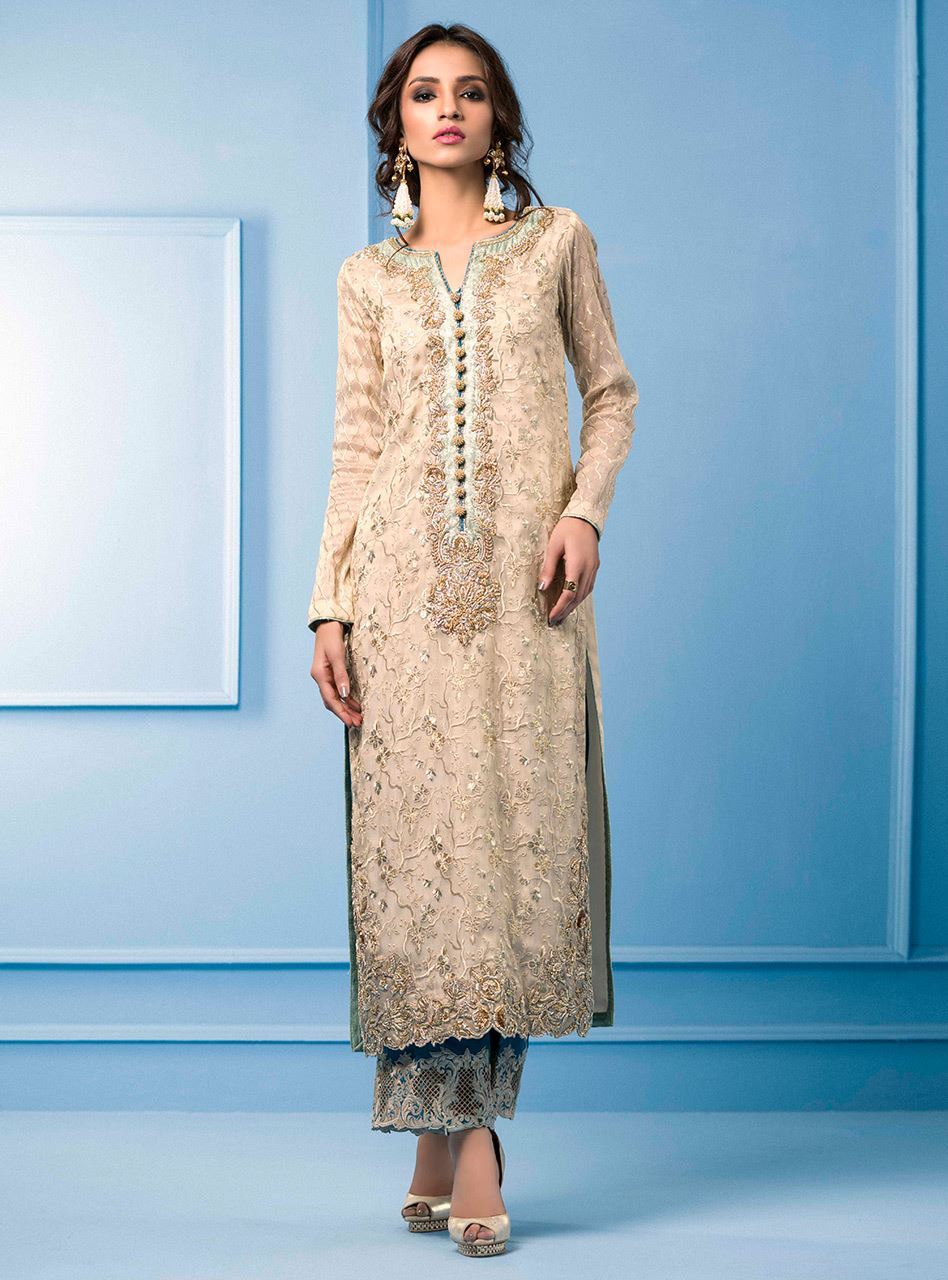 Zainab Chottani | Semi Formals | BEIGE AND TURQUOISE - Riwayat-e-Khas