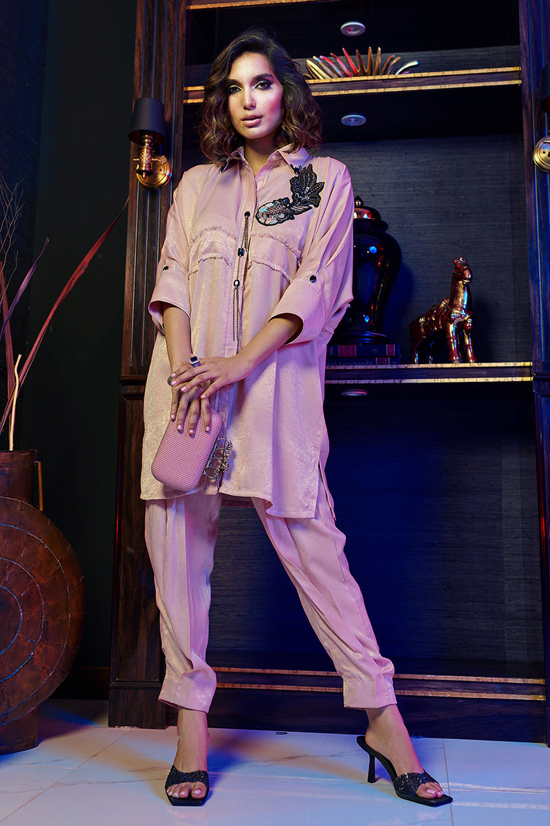 Wardha Saleem | Luxury Pret Fusion Wear | ZEN?????? SALMON PINK CO-ORD SET - Riwayat-e-Khas