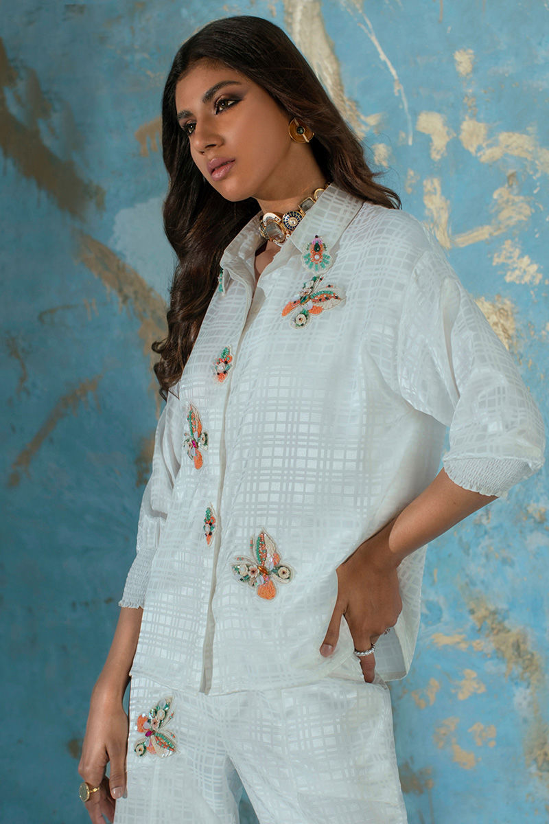 Wardha Saleem | Luxury Pret Fusion Wear | BUTTERFLY CRUSH (WHITE) - Riwayat-e-Khas