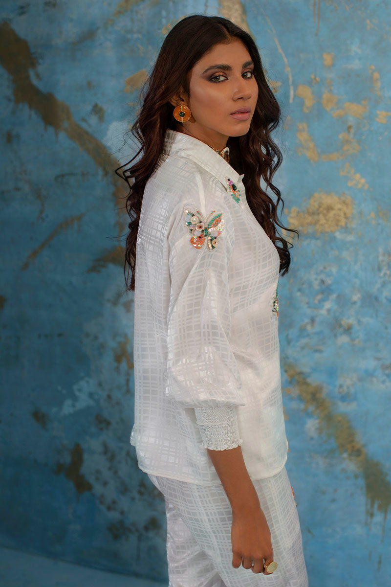 Wardha Saleem | Luxury Pret Fusion Wear | BUTTERFLY CRUSH (WHITE) - Riwayat-e-Khas