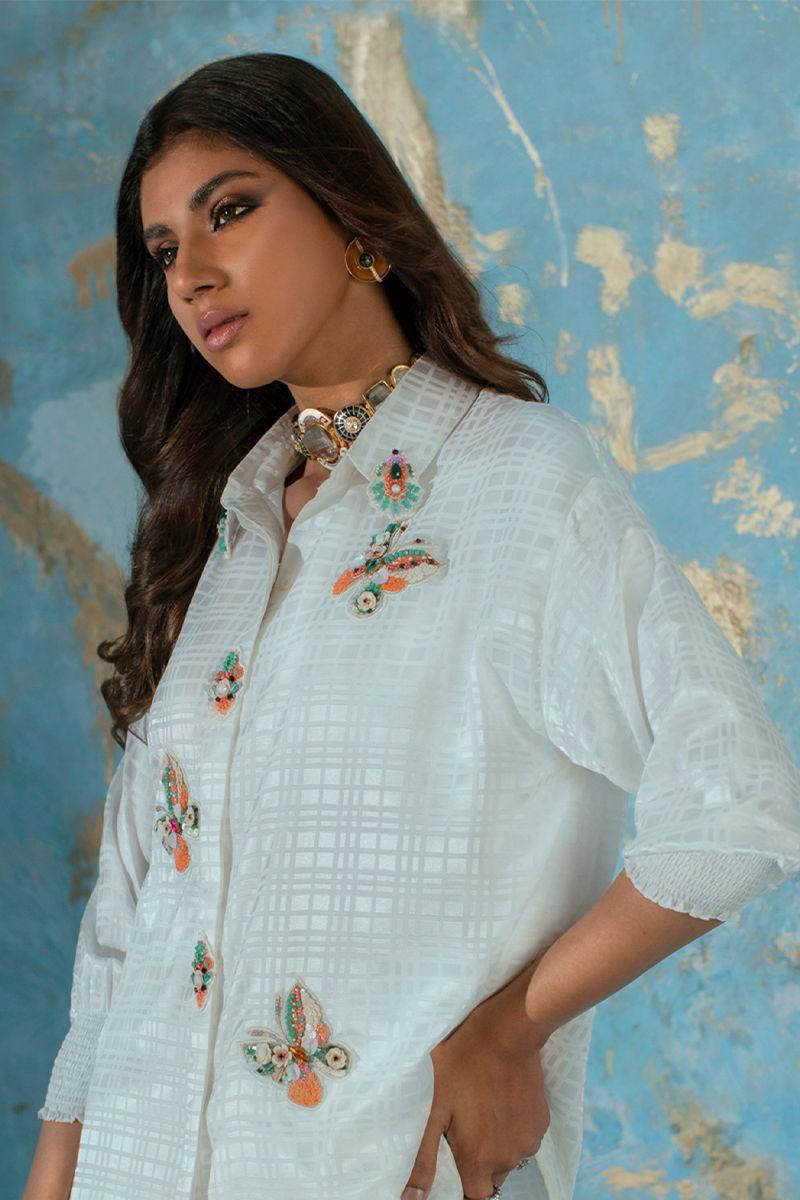 Wardha Saleem | Luxury Pret Fusion Wear | BUTTERFLY CRUSH (WHITE) - Riwayat-e-Khas