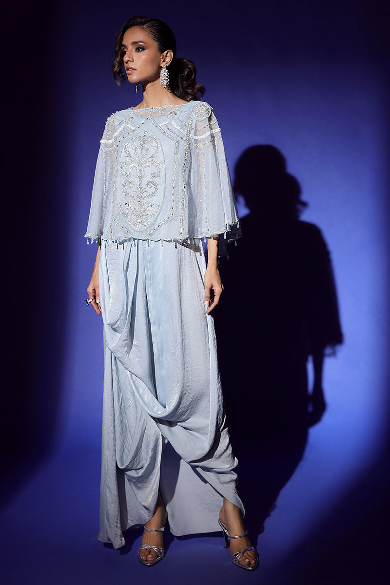 Wardha Saleem | Luxury Pret Fusion Wear | AURA CAPE WITH DRAPE (2PC) - Riwayat-e-Khas