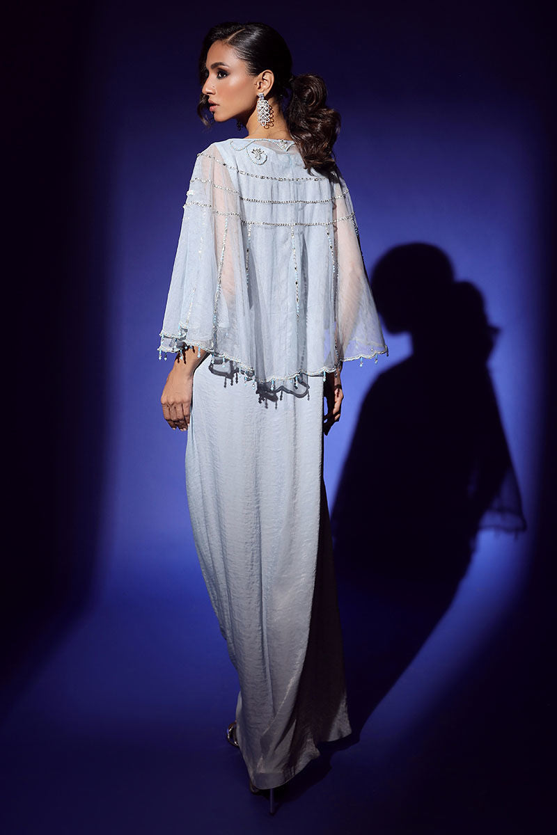 Wardha Saleem | Luxury Pret Fusion Wear | AURA CAPE WITH DRAPE (2PC) - Riwayat-e-Khas