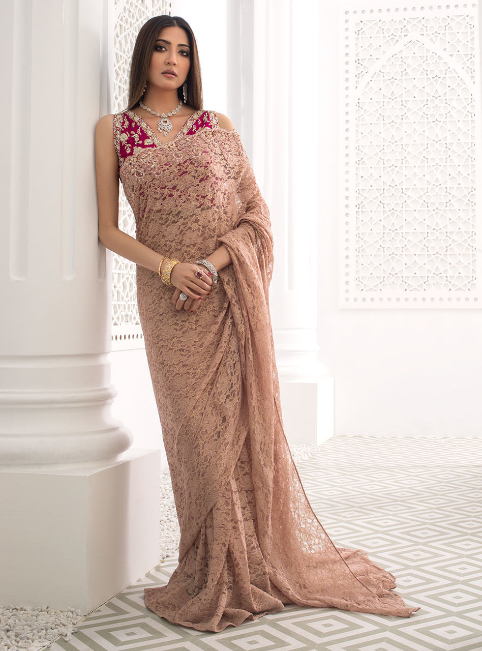 Zainab Chottani | Semi Formals | RAVISHING ROSE SAREE - Riwayat-e-Khas