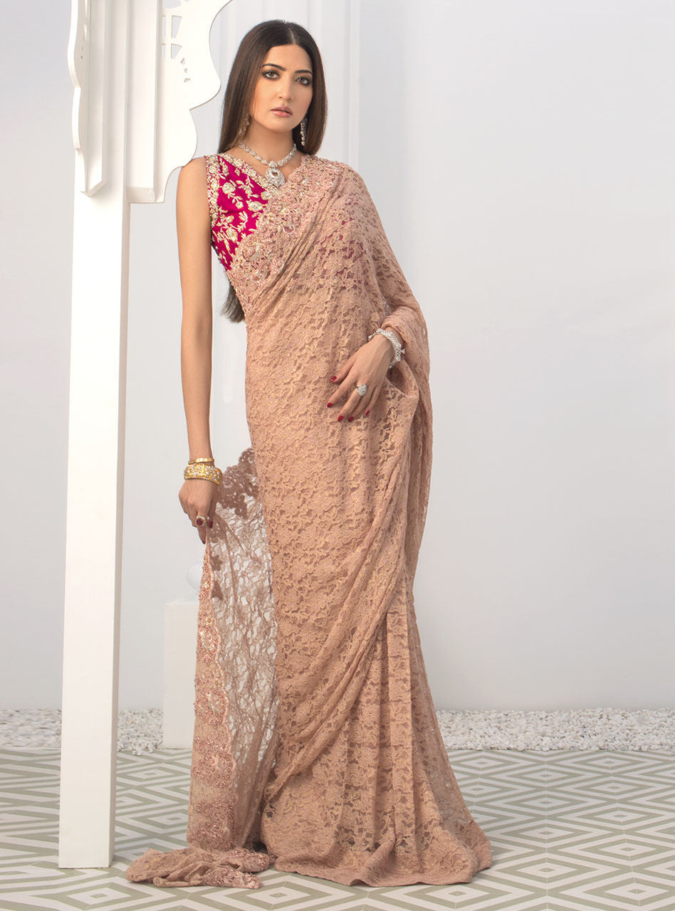 Zainab Chottani | Semi Formals | RAVISHING ROSE SAREE - Riwayat-e-Khas