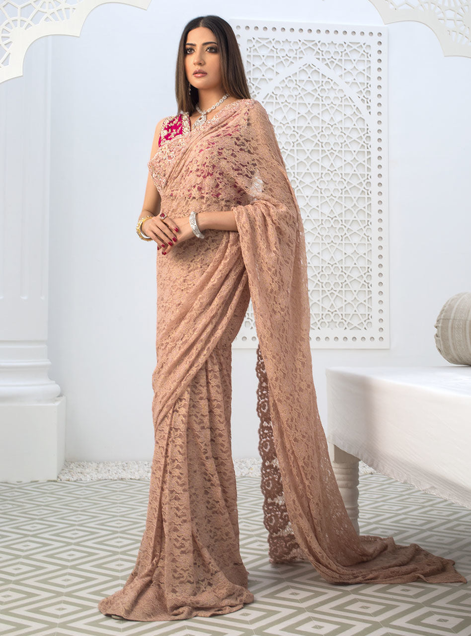 Zainab Chottani | Semi Formals | RAVISHING ROSE SAREE - Riwayat-e-Khas