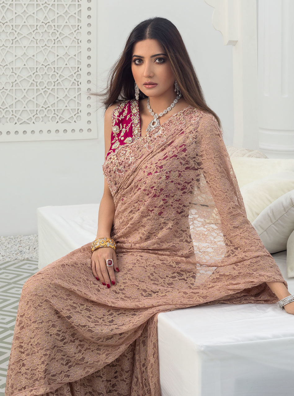 Zainab Chottani | Semi Formals | RAVISHING ROSE SAREE - Riwayat-e-Khas
