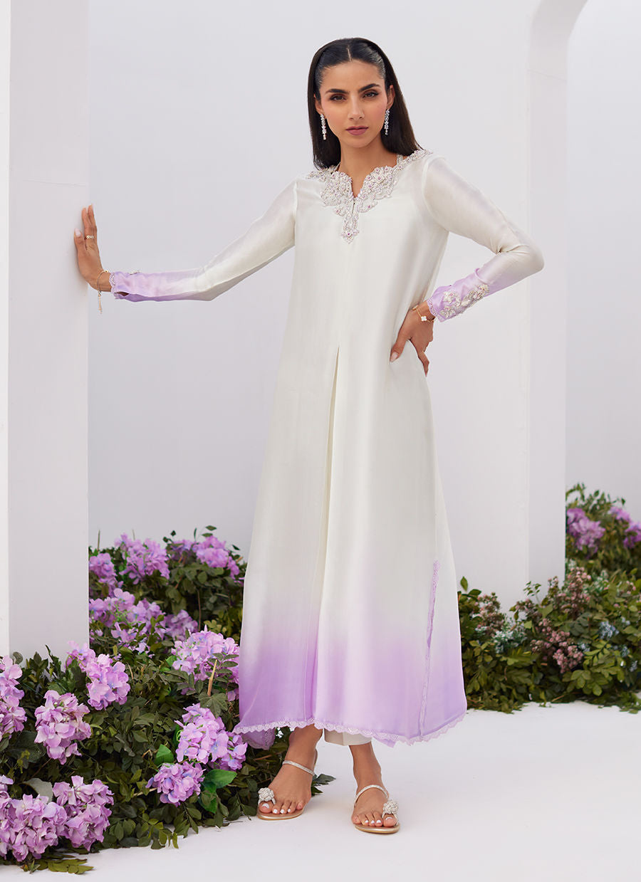 Farah Talib Aziz | Designer Picks 24 | LIQUE SILVER OMBRE EMBELLISHED KAFTAAN CUT SHIRT