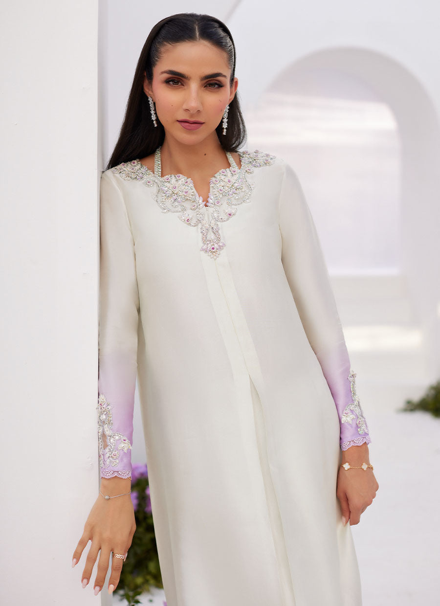 Farah Talib Aziz | Designer Picks 24 | LIQUE SILVER OMBRE EMBELLISHED KAFTAAN CUT SHIRT
