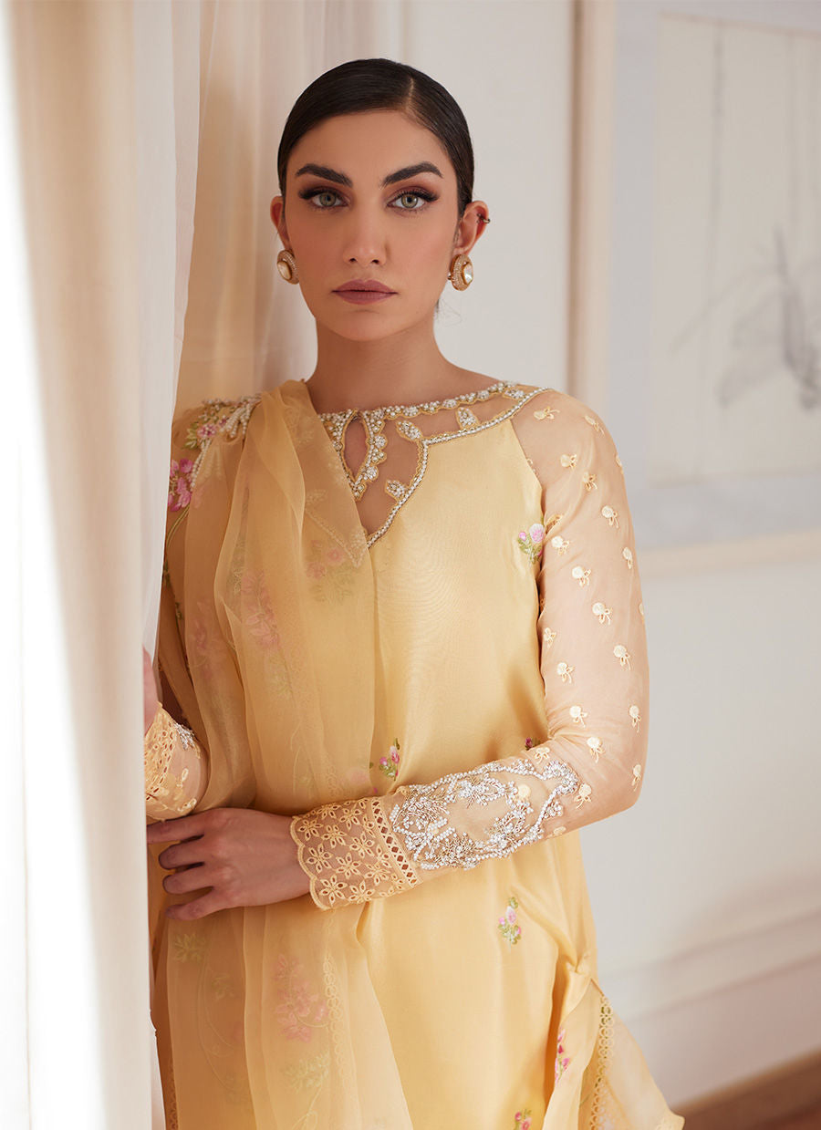 Farah Talib Aziz | Luna Eid Collection 24 | CYRILLA PALE YELLOW - House Of Anaya