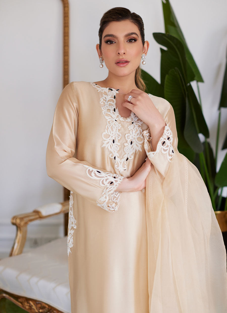 Farah Talib Aziz | Luna Eid Collection 24 | MELVINA CHAMPAGNE BEIGE - House Of Anaya