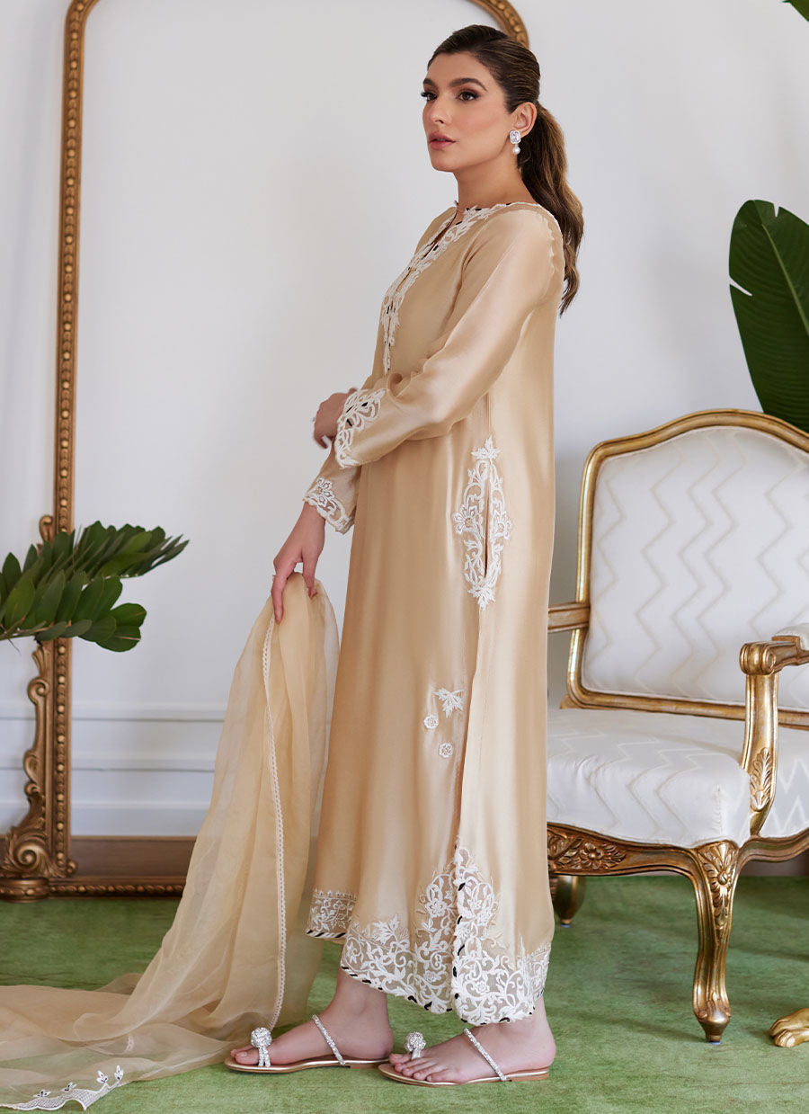 Farah Talib Aziz | Luna Eid Collection 24 | MELVINA CHAMPAGNE BEIGE - House Of Anaya