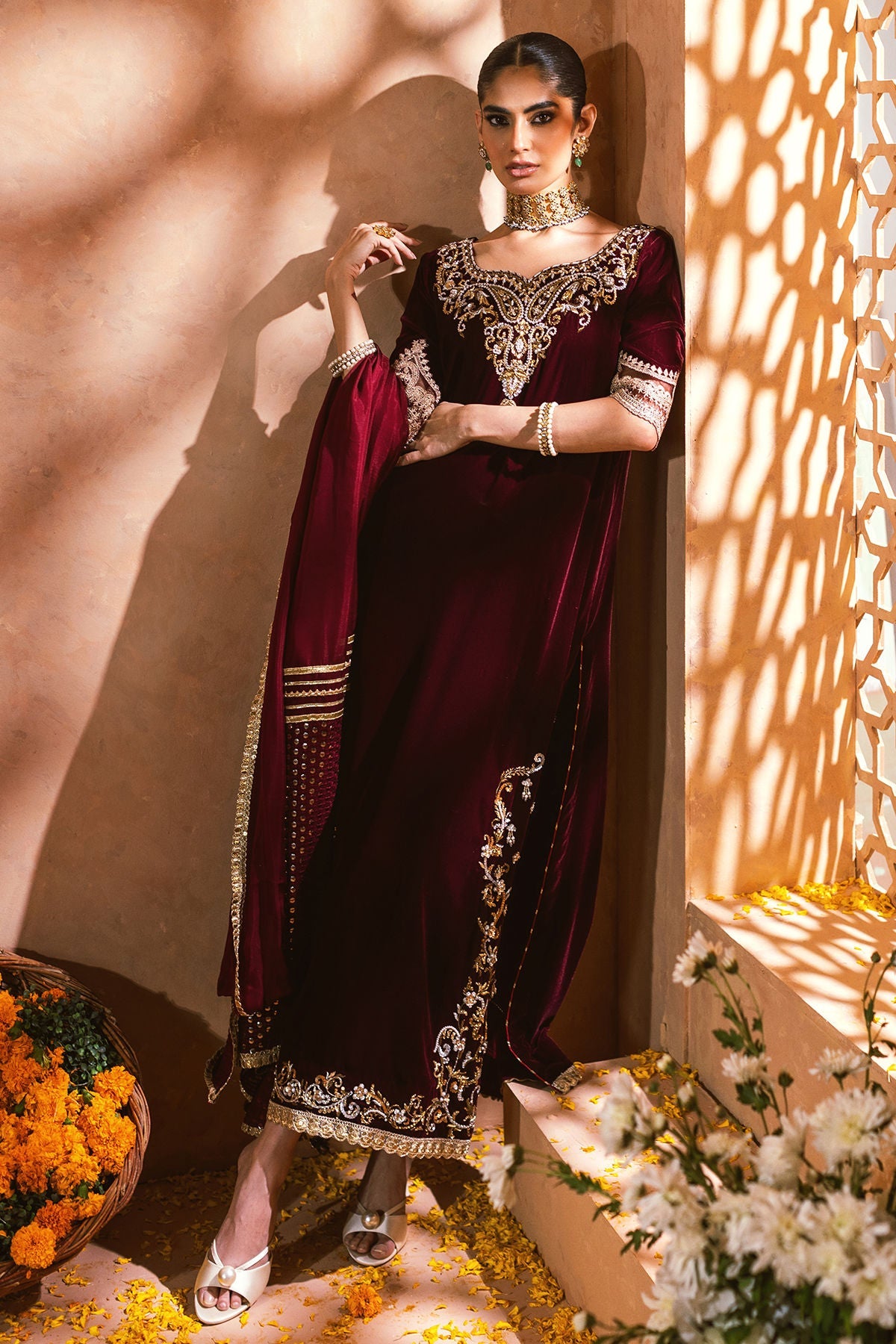 Annus Abrar | Mirha Winter Velour | Dahlia (Shirt, Pants and Dupatta)