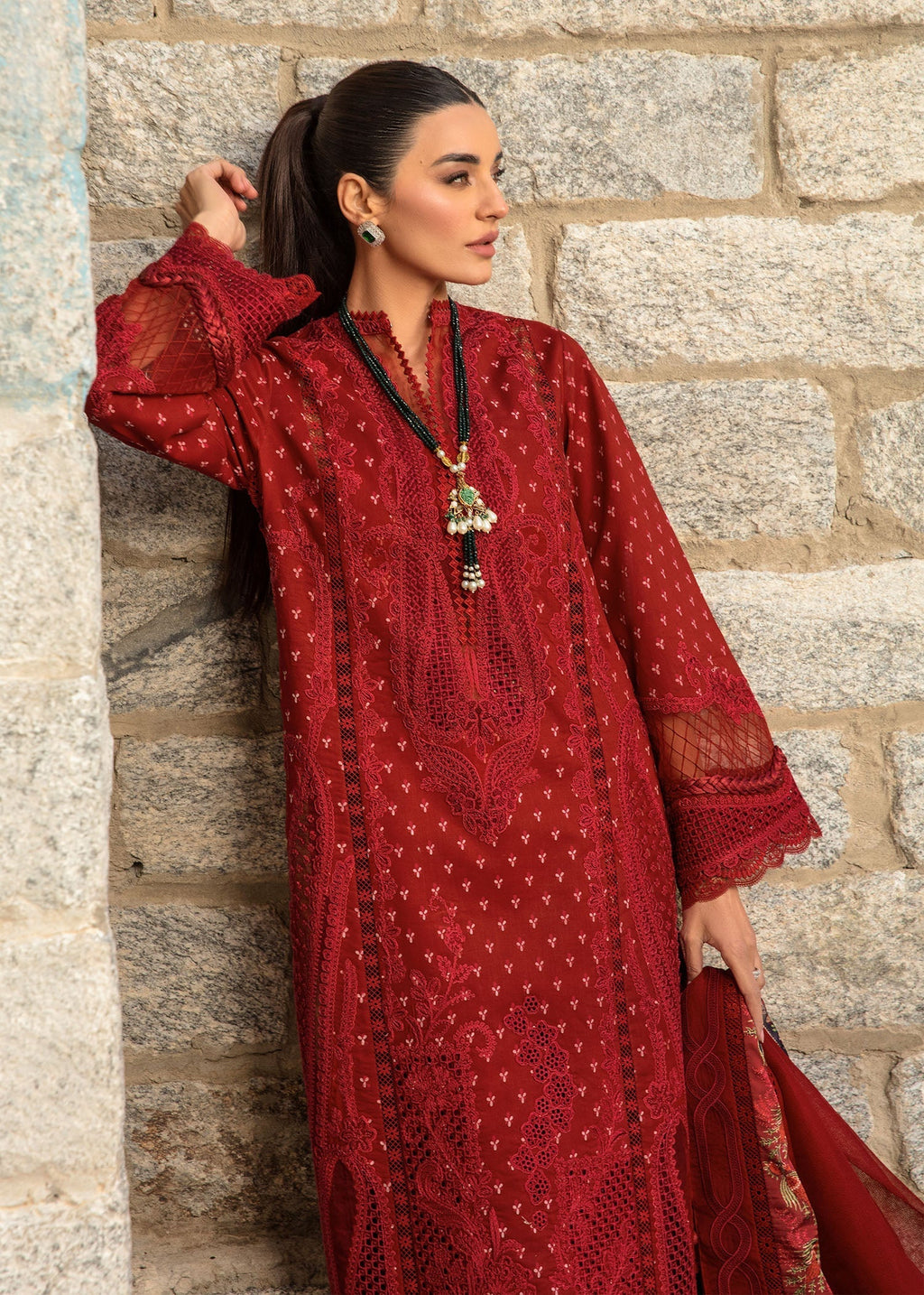 Crimson | Lawn 2024 | Dancing Paisleys - Ruby
