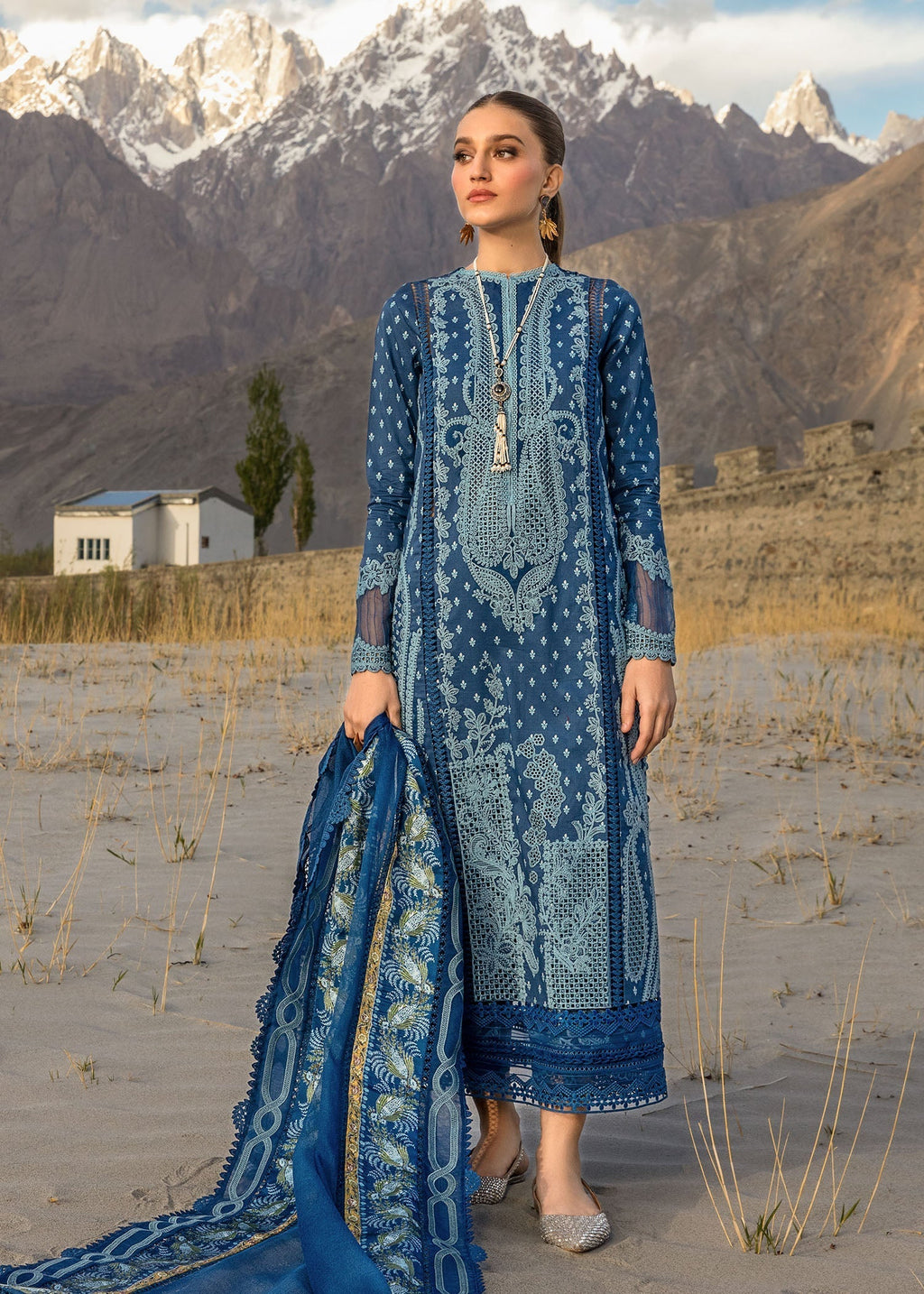 Crimson | Lawn 2024 | Dancing Paisleys - Cobalt