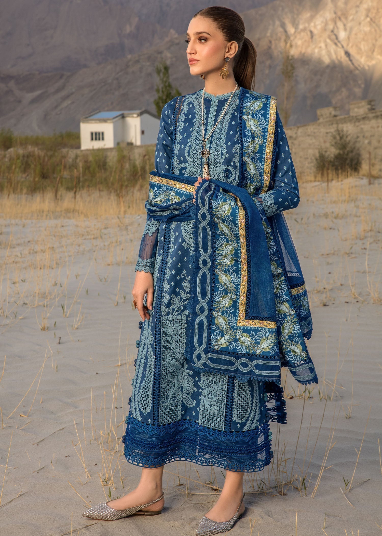 Crimson | Lawn 2024 | Dancing Paisleys - Cobalt
