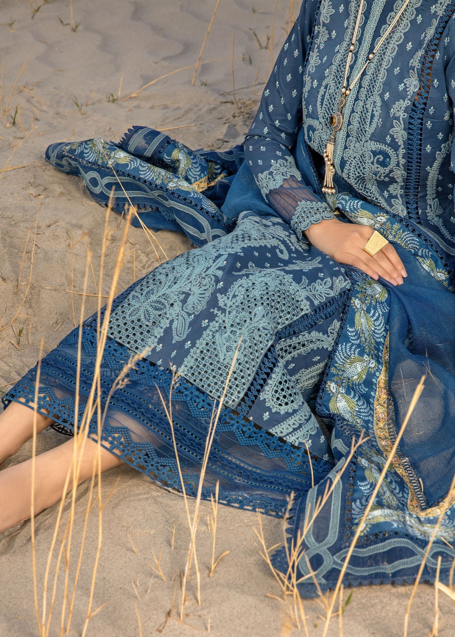 Crimson | Lawn 2024 | Dancing Paisleys - Cobalt