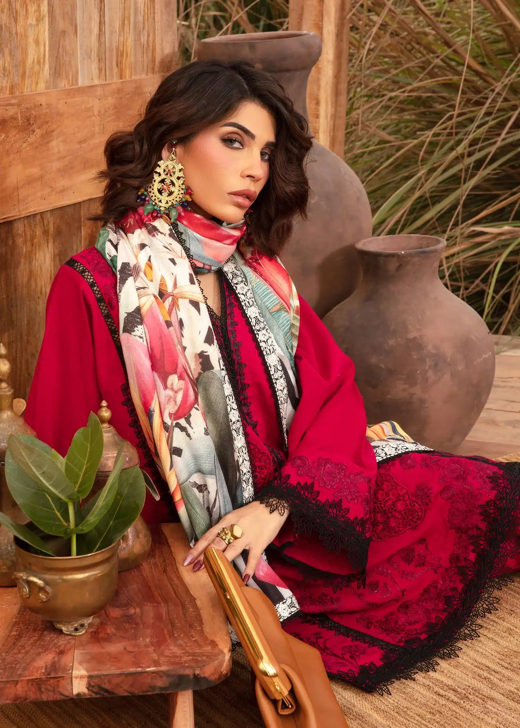 Saira Shakira | Raya Winter Stitched 23 | Crimson - House Of Anaya