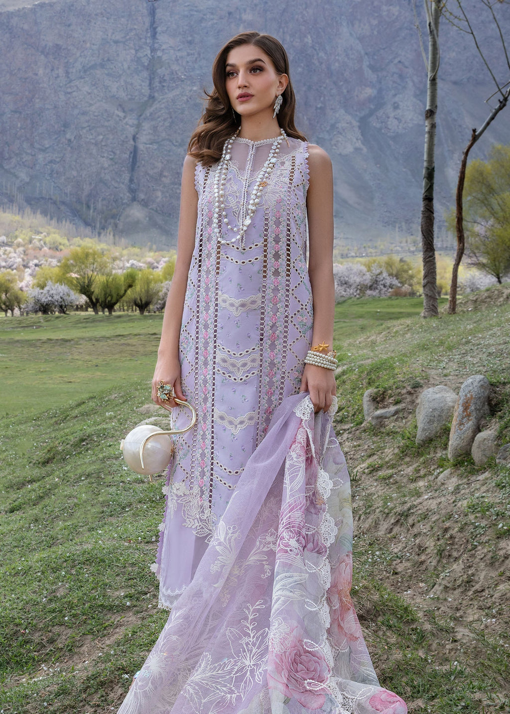 Crimson | Lawn 2024 | A Floral Mesh - Lavender