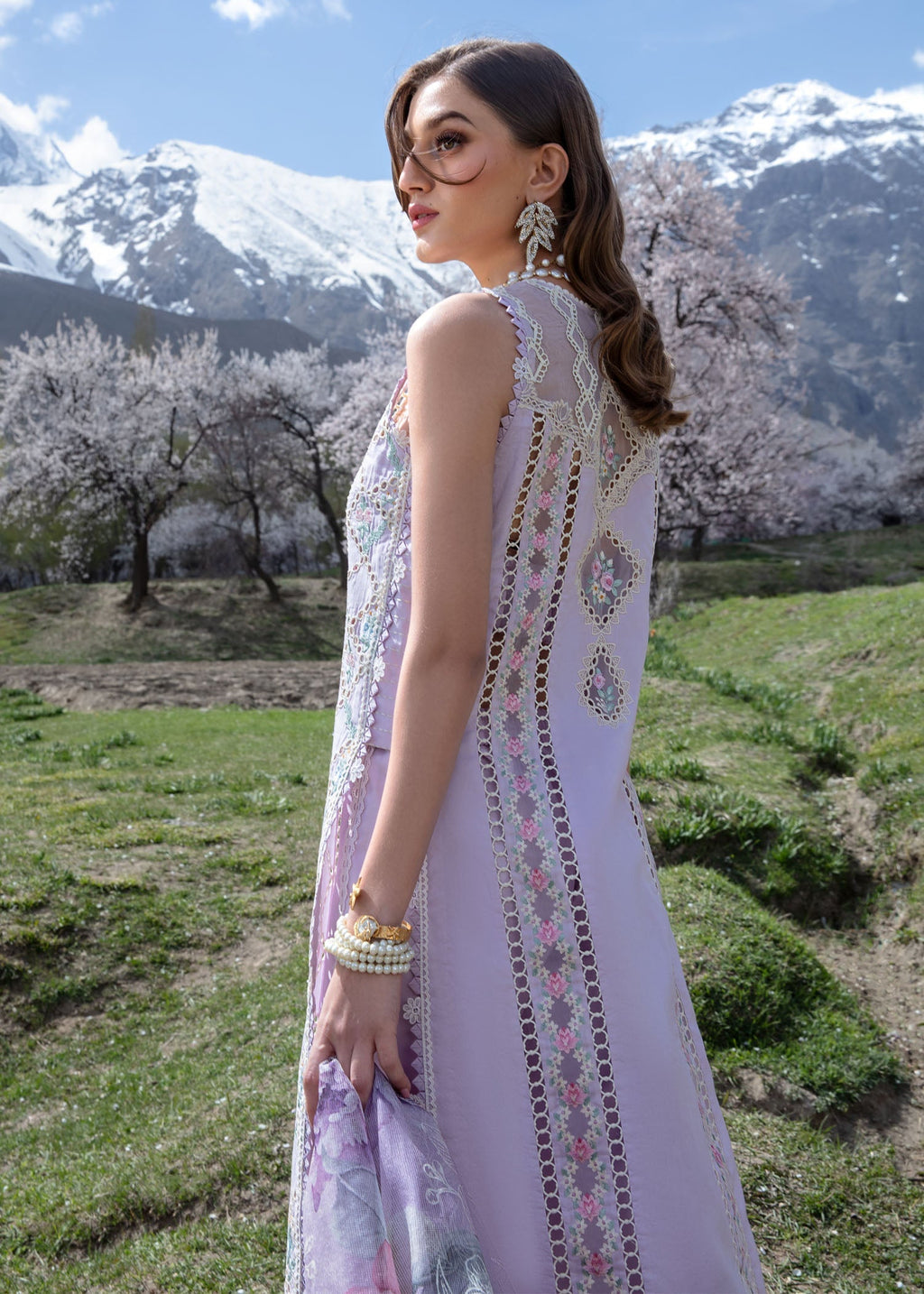 Crimson | Lawn 2024 | A Floral Mesh - Lavender