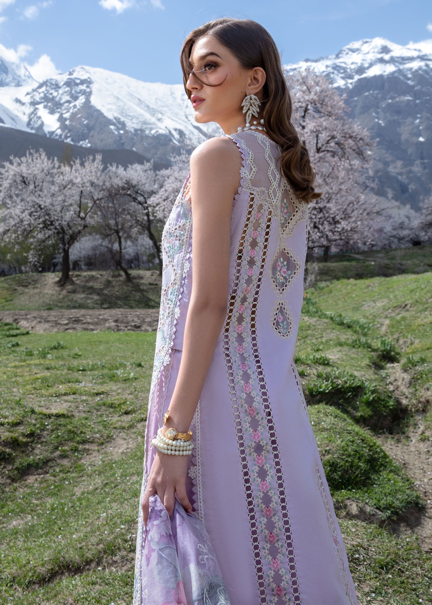 Crimson | Lawn 2024 | A Floral Mesh - Lavender