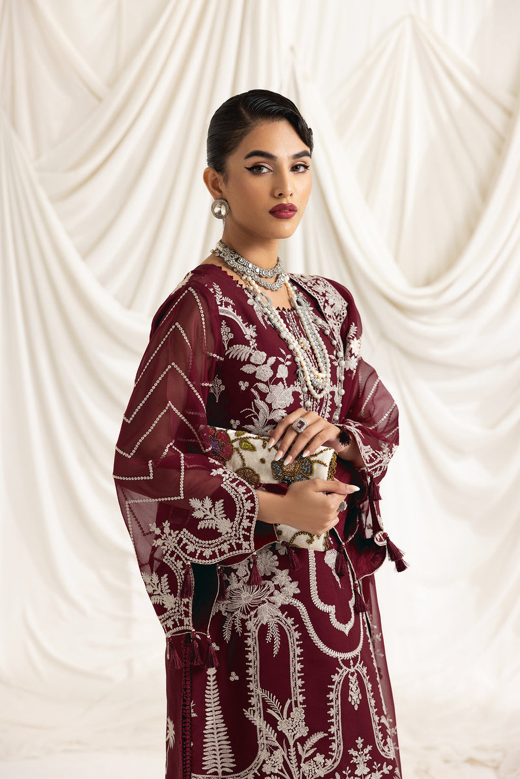 Alizeh | Formals Collection | Clara C (MAROON) - House Of Anaya