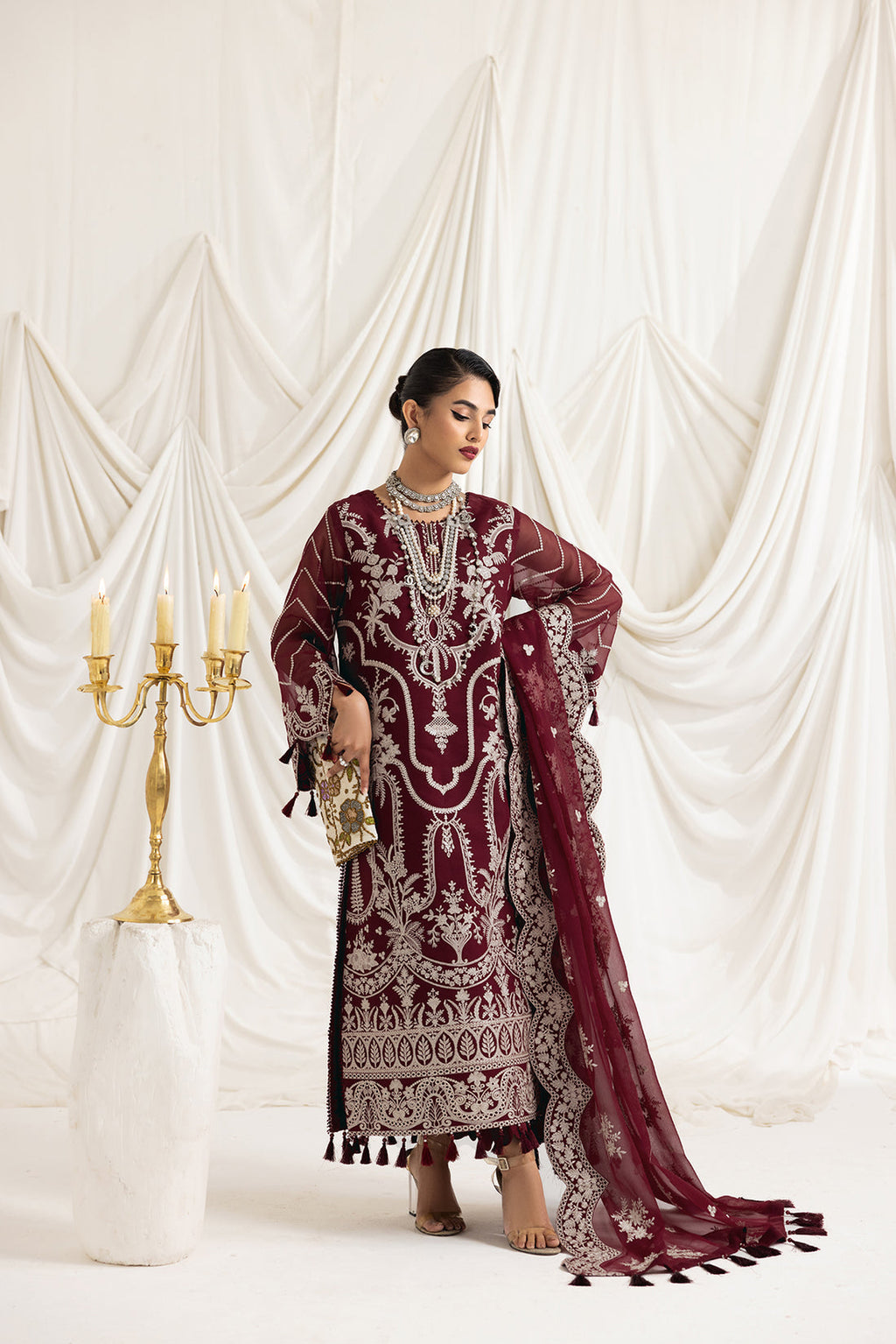 Alizeh | Formals Collection | Clara C (MAROON) - House Of Anaya