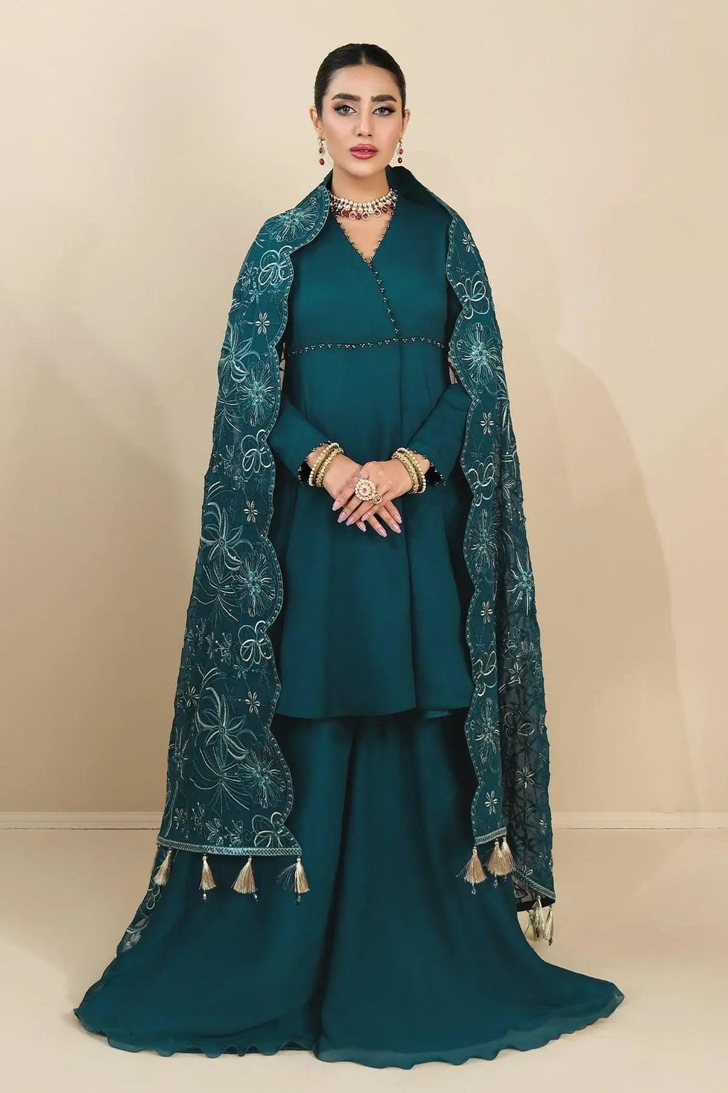 Alizeh | Ready to wear | Sea Green Pepplum 3 piece - RTW1015