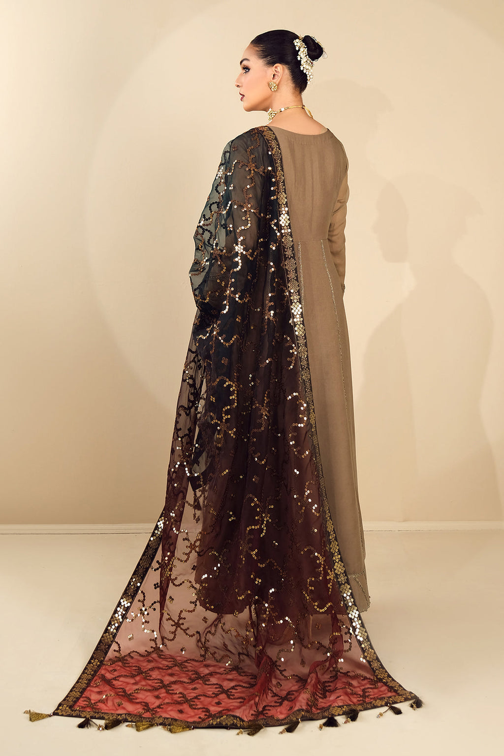 Alizeh | Formals Collection | Rose Beige Dress 3 piece - RTW1017 - House Of Anaya