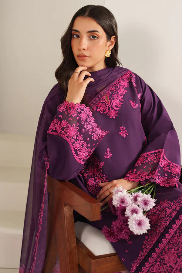 Farasha | Summer Weaves Embroidered lawn'26 | Magenta Silk