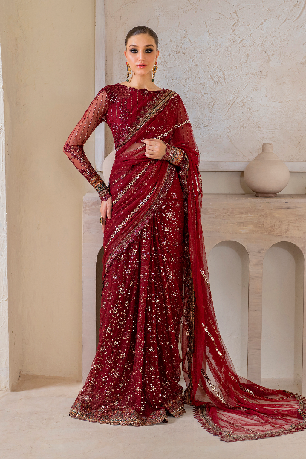 Iznik | Chinnon Chiffon | CC-49 Embroidered Net - House Of Anaya