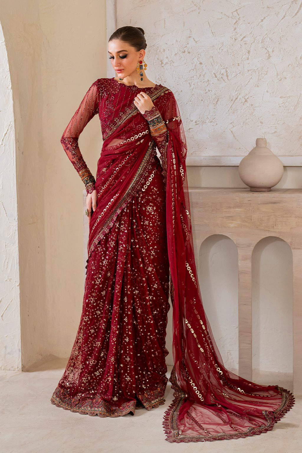 Iznik | Chinnon Chiffon | CC-49 Embroidered Net - House Of Anaya