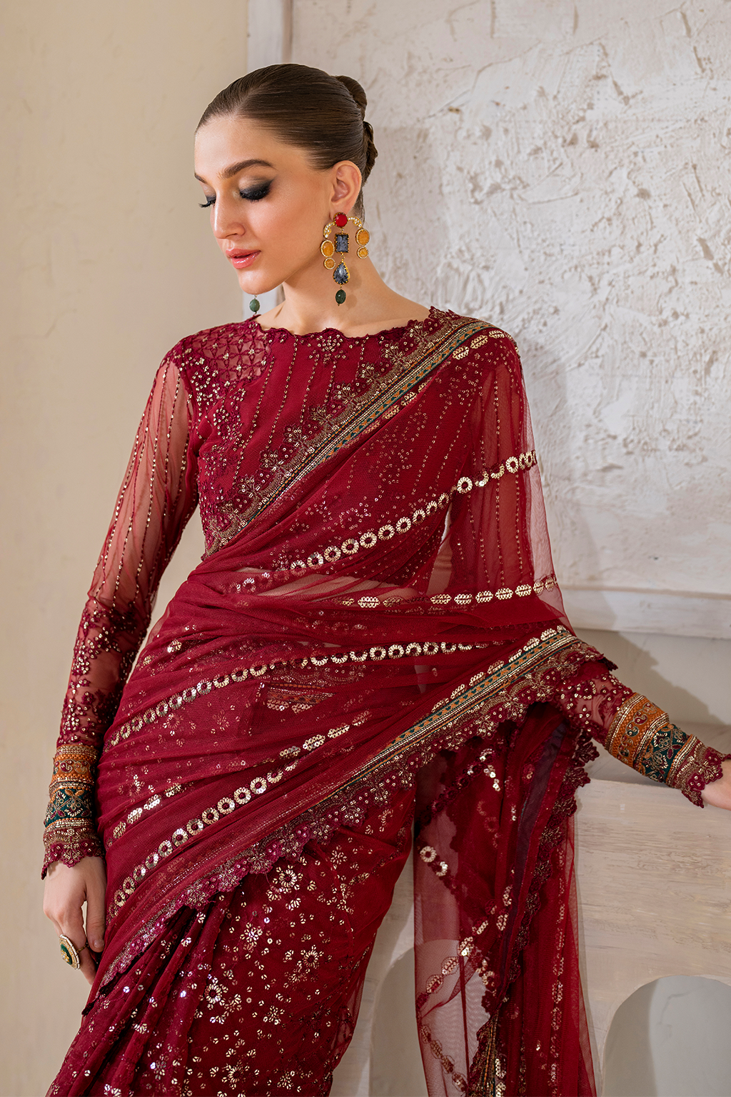 Iznik | Chinnon Chiffon | CC-49 Embroidered Net - House Of Anaya