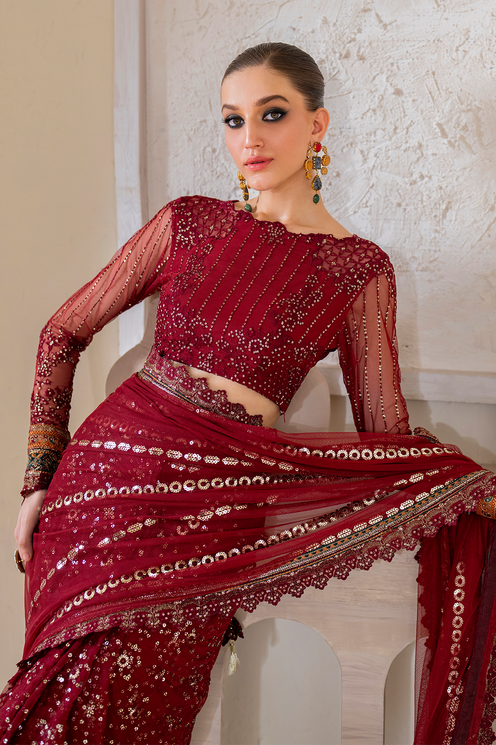 Iznik | Chinnon Chiffon | CC-49 Embroidered Net - House Of Anaya