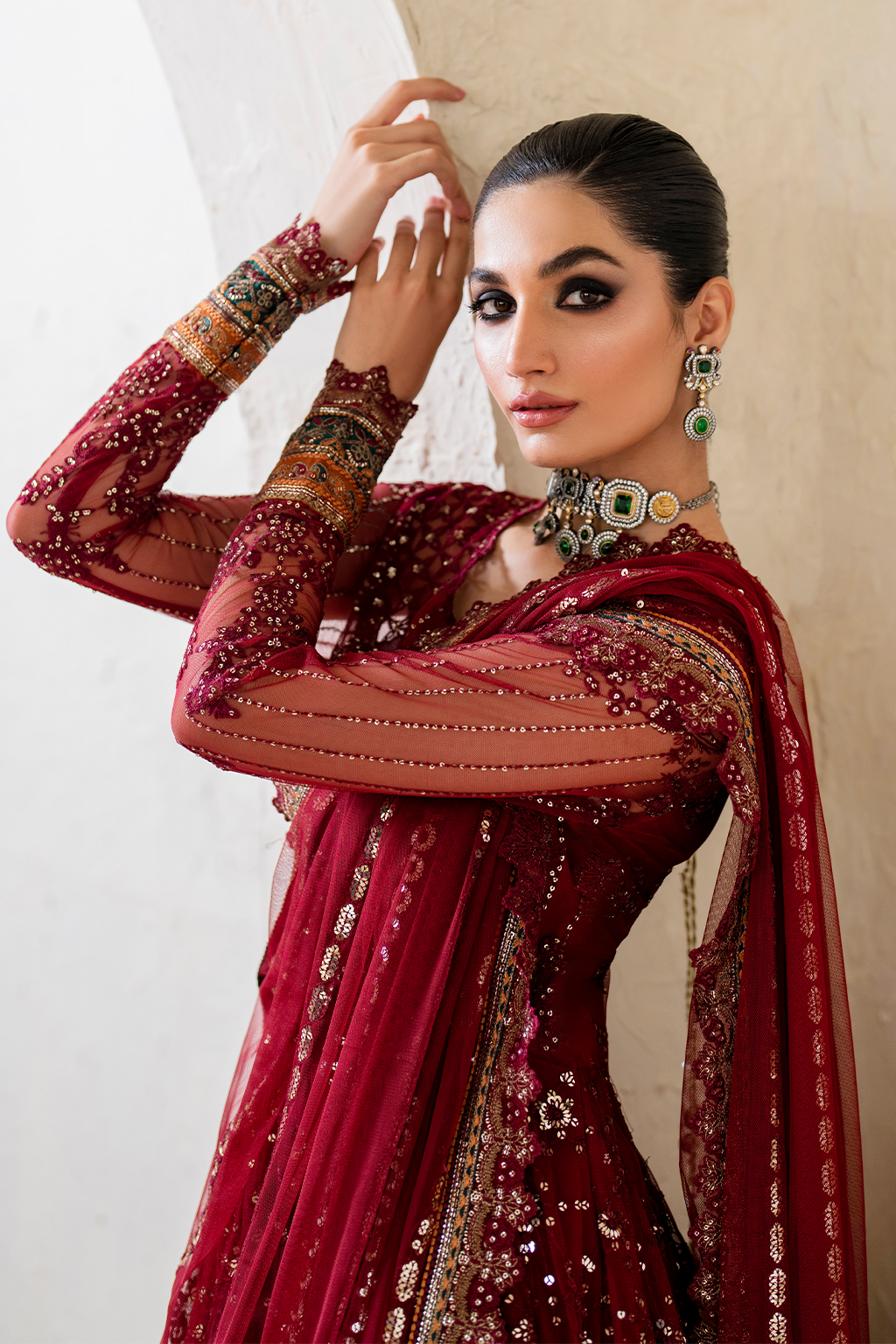 Iznik | Chinnon Chiffon | CC-49 Embroidered Net - House Of Anaya