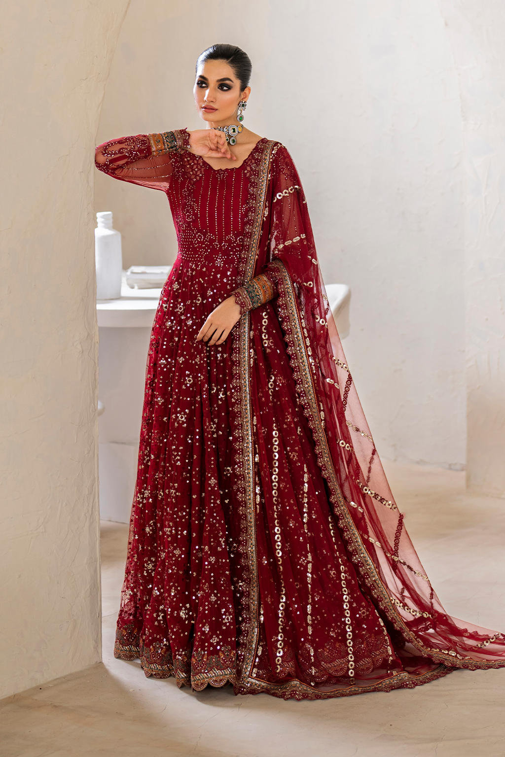 Iznik | Chinnon Chiffon | CC-49 Embroidered Net - House Of Anaya