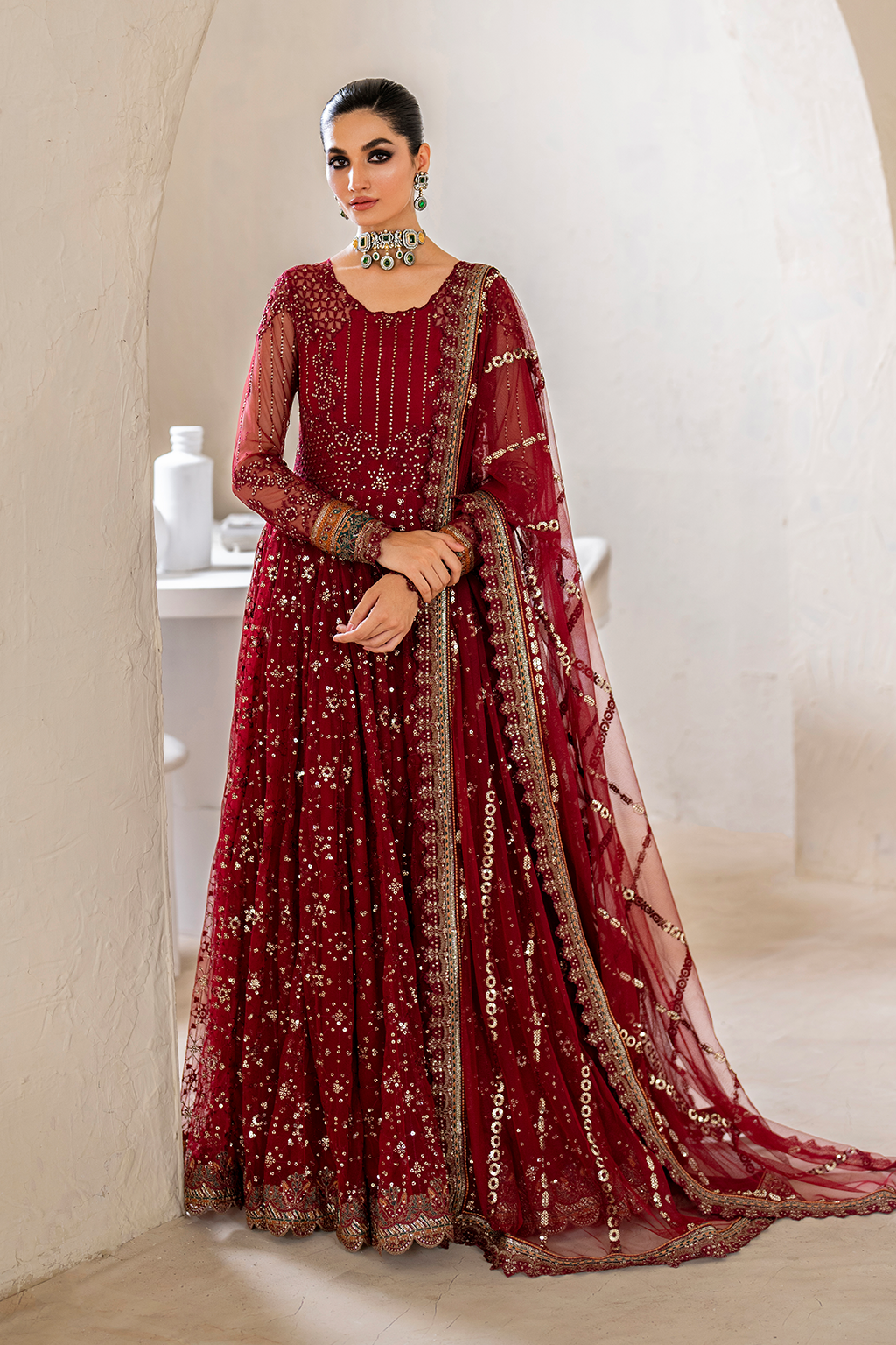 Iznik | Chinnon Chiffon | CC-49 Embroidered Net - House Of Anaya