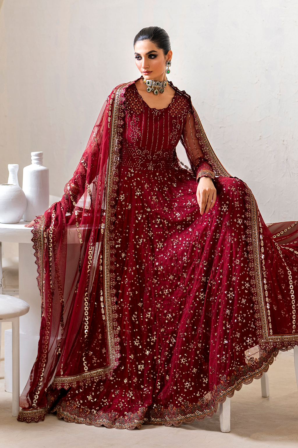 Iznik | Chinnon Chiffon | CC-49 Embroidered Net - House Of Anaya