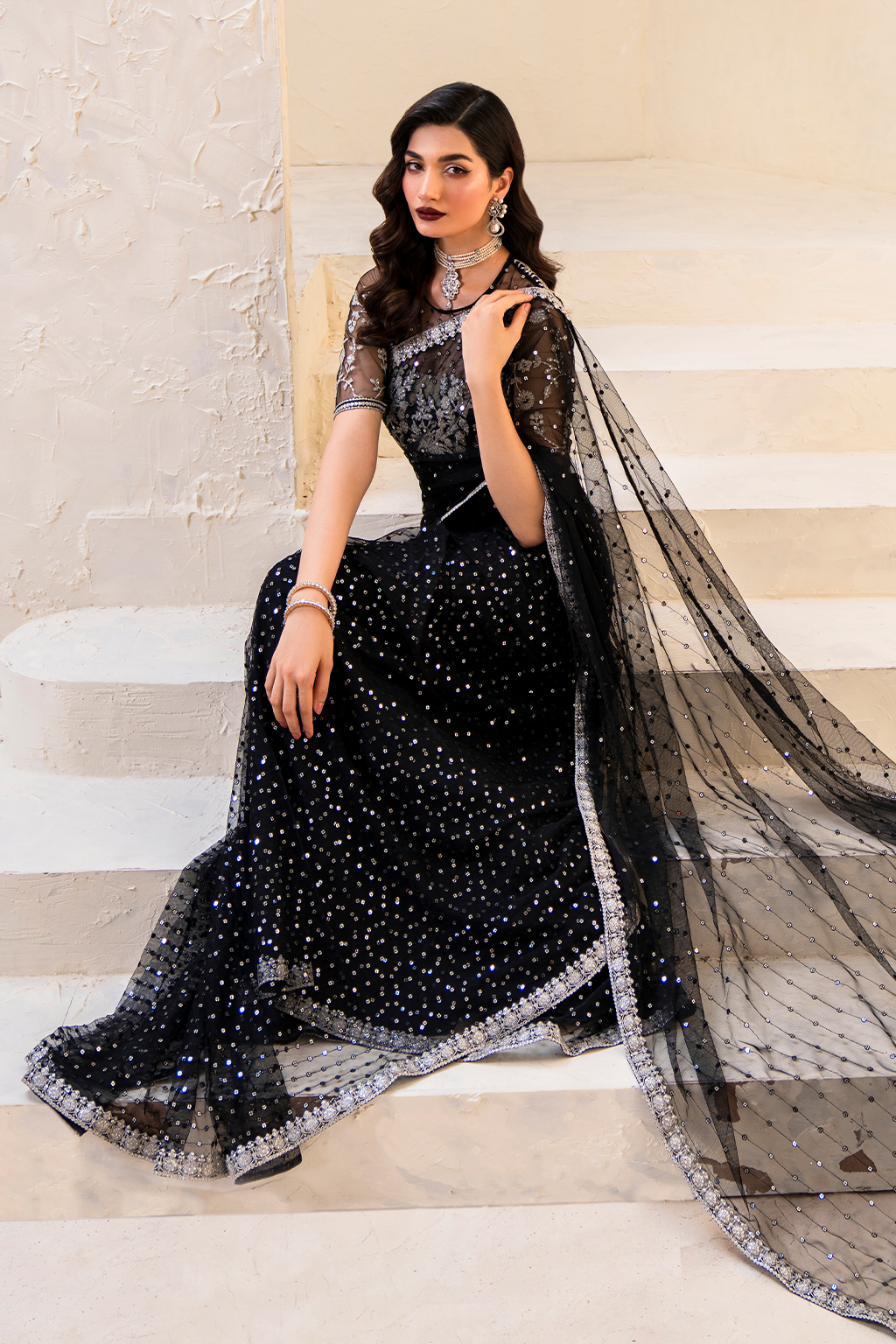 Iznik | Chinnon Chiffon | CC-50 Embroidered Net - House Of Anaya