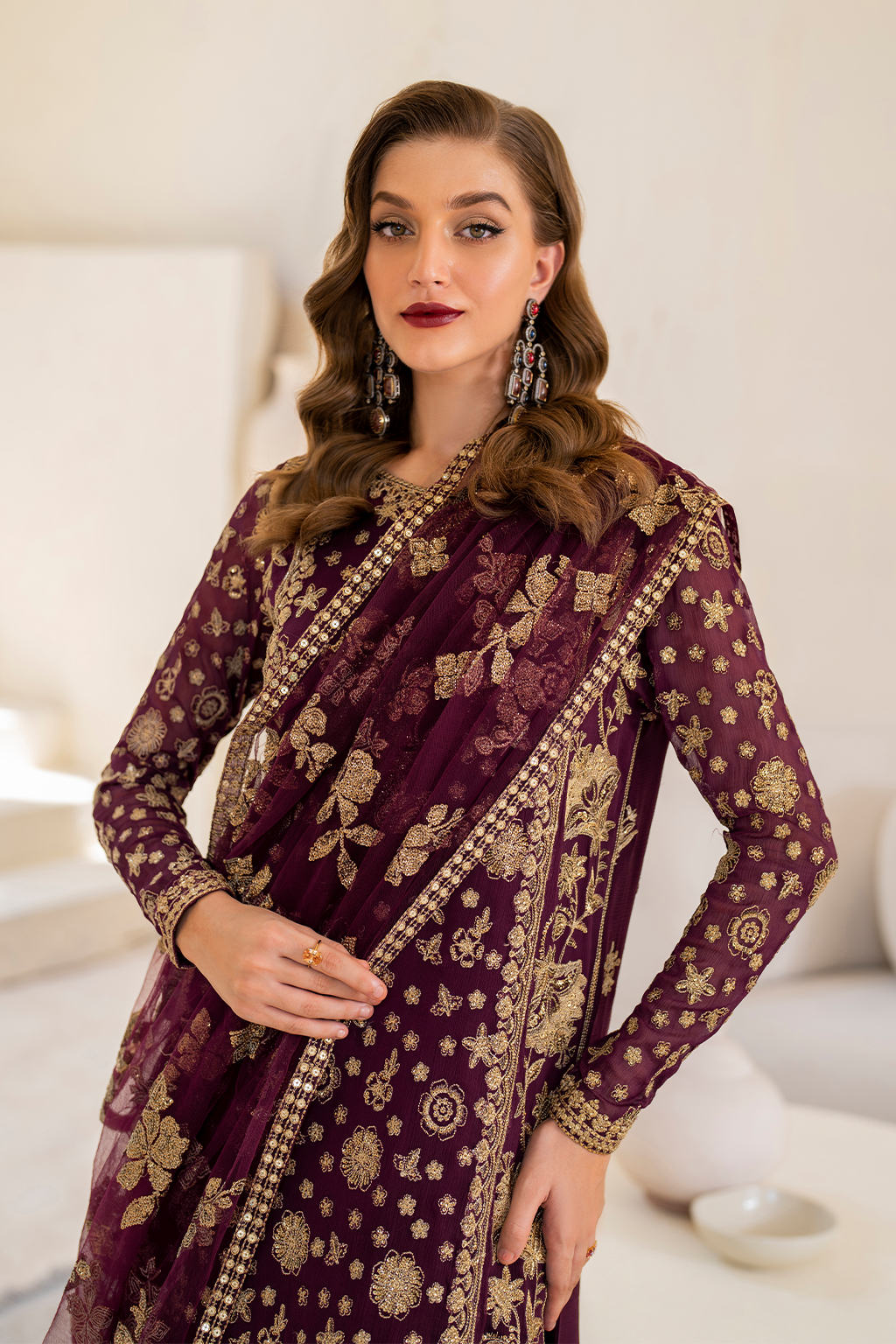 Iznik | Chinnon Chiffon | CC-42 Embroidered Chiffon - House Of Anaya