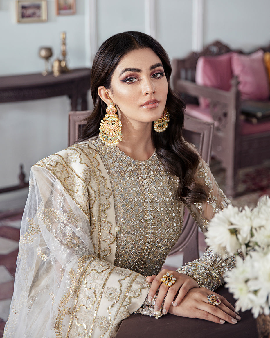 Gulaal | Wedding Formals | Mehr Embroidered Net 3-Piece Suit WS-19 - House Of Anaya