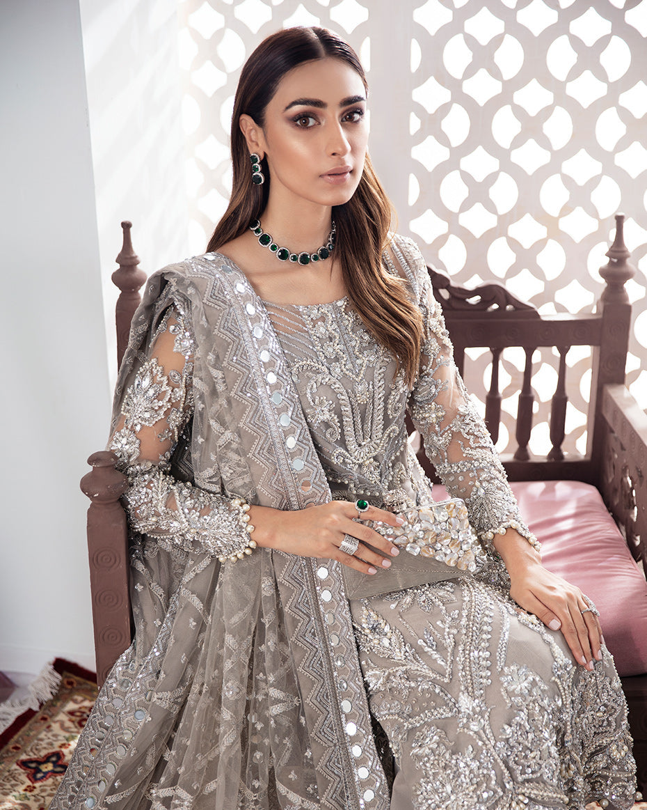Gulaal | Wedding Formals | Gulnoor Embroidered Net 3-Piece Suit WS-18 - House Of Anaya