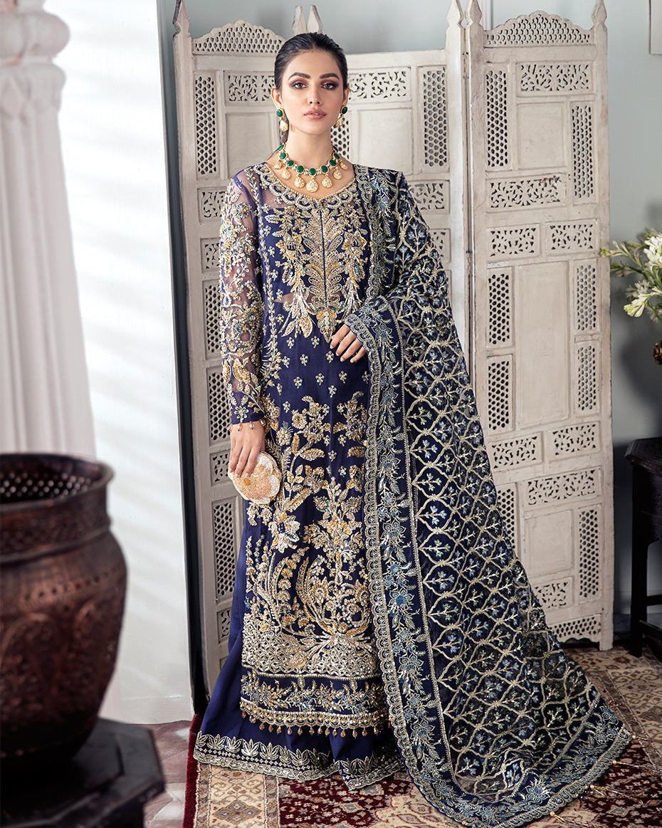 Gulaal | Wedding Formals | QAYINAAT EMBROIDERED NET 3-PIECE SUIT WS-16 - House Of Anaya