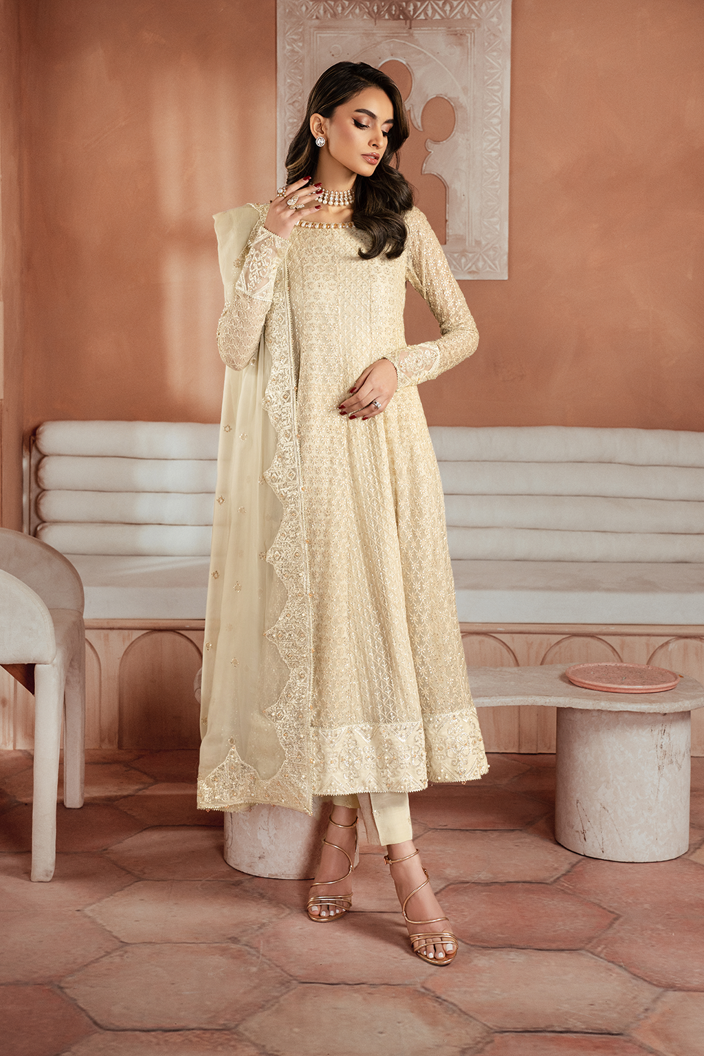 Iznik | Chiffon Kari | ICK-06 Embroidered Chiffon - House Of Anaya